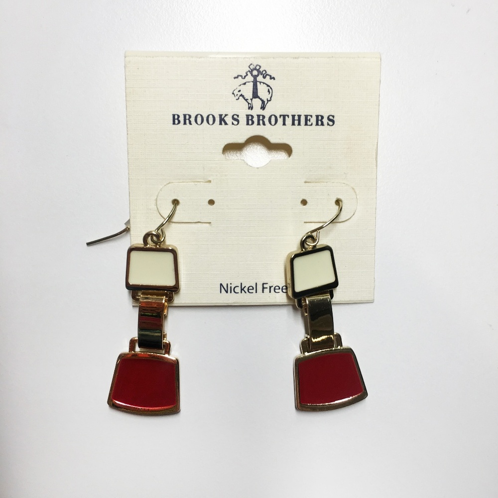 Brooks Brothers earrings in gold tone, red & beige - Picture 3 of 5